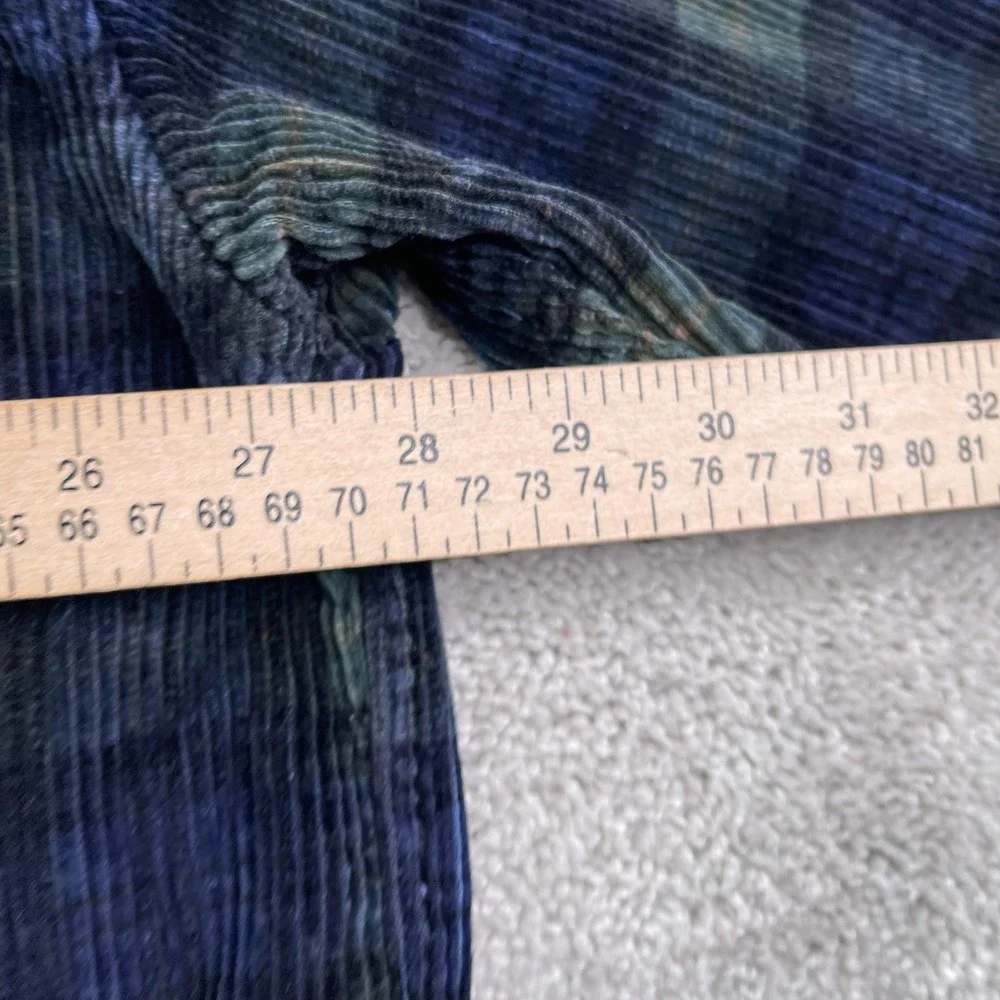 Vintage Eddie Bauer Shirt Mens XL Blue Green Plaid Wide Wale Corduroy Button Up